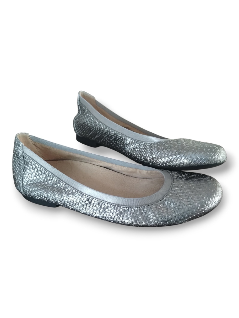 Vionic Anita Silver Metallic Basketweave Ballet Flats Orthotic 8 - Picture 3 of 11